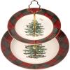 imageSpode Christmas Tree Tartan 2Tiered Server Holiday Cupcake Stand Dessert Display Set Earthenware Serving Platter 10quot ampamp 8quot Plates Dishwasher Safe Serveware for Appetizers Desserts Cookies