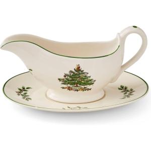 imagePortmeirion Christmas Tree 9 Oz Gravy Boat ampamp Stand  Festive Porcelain Sauce Boat with Tray for Holiday Gatherings Holiday Serveware for Gravy Sauces Syrups  Microwave Dishwasher Oven Safe