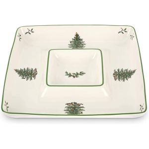 imageSpode Christmas Tree 12 Inch Square Porcelain Chip and Dip  Porcelain Serving Platter for Cheese Appetizers Chips Salsa  Dishwasher Safe  Ideal for Indoor ampamp Outdoor Holiday Entertaining