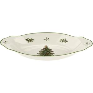 imageSpode Christmas Tree 1225quot Round Handled Serving Platter  Porcelain Serving Plate for Holiday Snacks Appetizers Buffet Displays  Dishwasher Safe  Christmas Dcor ampamp Holiday Gift