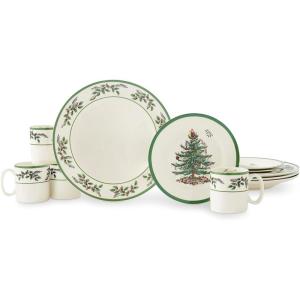 imageSpode Christmas Tree 12Piece Dinnerware Set Service for 4  Festive Holiday Tableware Collection with Plates and Mugs  Fine Earthenware Christmas Dinnerware  Microwave ampamp Dishwasher Safe