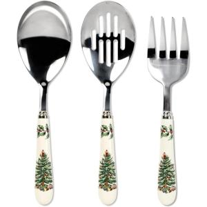 imageSpode Christmas Tree 3Piece Stainless Steel Cutlery Set  Porcelain Handle Flatware with Meat Fork Serving Spoon and Slotted Spoon  Holiday Silverware for Christmas Dinners ampamp Seasonal Gatherings