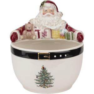 imageSpode Christmas Tree Candy Bowl  75Inch Earthenware Bowl for Candy Nuts Potpourri Holiday Decor  FoodSafe Decorative Design with Santa and Tree Motif  Christmas Gift Festive Tabletop AccentChristmas Tree Santa Nut Bowl