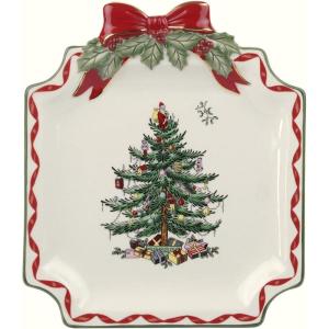 imageSpode Christmas Tree Candy Bowl  75Inch Earthenware Bowl for Candy Nuts Potpourri Holiday Decor  FoodSafe Decorative Design with Santa and Tree Motif  Christmas Gift Festive Tabletop AccentChristmas Tree Ribbons Canape Plate