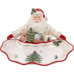 imageSpode Christmas Tree Candy Bowl  75Inch Earthenware Bowl for Candy Nuts Potpourri Holiday Decor  FoodSafe Decorative Design with Santa and Tree Motif  Christmas Gift Festive Tabletop AccentChristmas Tree Santa Dish