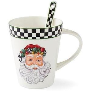 imageSpode Christmas Tree Collection Mug and Spoon Set 14Ounce Made of Porcelain Mugs for Coffee Milk Tea and Hot Cocoa Dishwasher and Microwave Safe Black and White 1798038Black and White