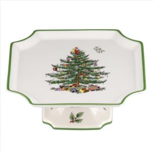 imageSpode Christmas Tree Footed Square Cake Plate  65Inch Holiday Cake Stand for Desserts Cupcakes and Treat Display  Made of Fine Porcelain with Iconic Christmas Tree Design Dishwasher Safe