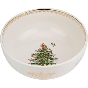 imageSpode Christmas Tree Gold Large Round Bowl  10Inch Stoneware Bowl for Serving Salad Pasta and Side Dishes  Elegant Holiday Serving Dish with 22K Gold Accents Dishwasher Safe