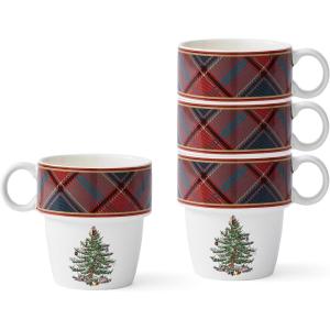 imageSpode Christmas Tree Polka Dot Stackable Mugs Set of 4  Festive 10oz Mugs for Hot Chocolate and Coffee SpaceSaving Design Dishwasher Microwave Freezer Safe  Fine Earthenware Holiday MugsRed