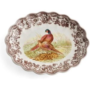 imageSpode Woodland Oval Fluted Dish with Pheasant Design  145 Inch Large Serving Platter  Serving Tray for Events Dinner Parties and Thanksgiving  Microwave and Dishwasher Safe