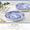 imageSpode Blue Italian Pasta Bowl Set of 49 Inch Shallow Earthenware Serving Bowls with Oriental Border Design  Asian Style Tableware for Salad Pasta Noodles Shared Side Dishes