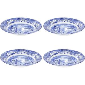 imagePortmeirion Spode Blue Italian Soup Plates Set of 49Inch Earthenware Bowls with Oriental Design Dishwasher ampamp Microwave Safe Tableware for Breakfast Soup Rice Dessert  Blue ampamp White Dinnerware