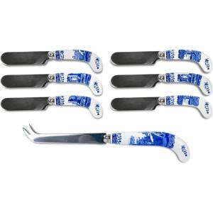 imageSpode Blue Italian Cheese Knife and 6 Spreaders Stainless Steel with Porcelain Handle 475 Inches Jam Spreader Butter and Pastry Knife