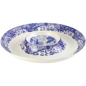 imageSpode Blue Italian Chip ampamp Dip Set  145 Inch Porcelain Serving Bowl with Center Sauce Dish  Dishwasher Microwave Freezer Safe  Elegant Serveware for Parties ampamp Entertaining