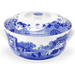 imageSpode Blue Italian Round Covered Deep Dish  2Quart Porcelain Serving Dish with Classic Scroll Border ampamp Scenic Countryside Artwork  Elegant Covered Cooking Pot for Entertaining ampamp Dining
