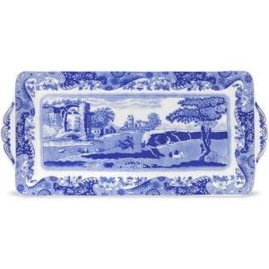imageSpode Blue Italian Sandwich Tray 13 Inch Rectangular Platter with Handles  Elegant Decorative Serving Dish for Breads Appetizers Fruit  Porcelain Presentation for Entertaining Table Displays