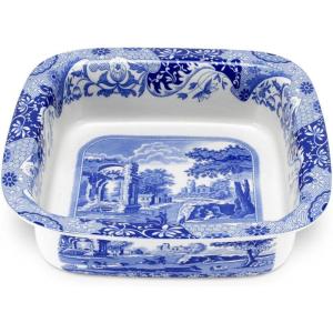 imageSpode Blue Italian Square Dish  10Inch Porcelain Serving Piece with Bold Intricate Scroll Border Decorative Table Dish for Salads Appetizers Pasta Desserts  Housewarming Gift
