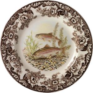 imageSpode Woodland Trout Dinner Plate  NatureInspired Fish Design with British Flowers Border 105quot Fine Earthenware Tableware  Dishwasher Microwave Freezer Oven Safe  Made in EnglandTrout