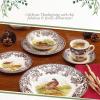 imageSpode Woodland 5Piece Thanksgiving Dinnerware Set  Porcelain Plates ampamp Teacup and Saucer Fall Dinnerware Collection  Microwave ampamp Dishwasher Safe  Elegant Autumn Tableware