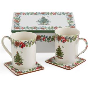 imageSpode Christmas Tree Collection Mug and Coaster Set  5Piece Set  2022 Annual Tin Set  Measures at 9quot x 6quot x 35quot  Coffee and Tea Cup  Dishwasher Safe