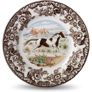 imageSpode Woodland American Quarter Horse Salad Plate  8 Inch Fine Earthenware with British Flowers Border Microwave Freezer ampamp Dishwasher Safe  Equestrian Country Tableware Made in EnglandAmerican Paint Horse