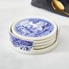 imageSpode Blue Italian Ceramic Coasters with Holder  Set of 4 Drink Coasters for Table Protection Porcelain Drinkware Essentials Featuring Scenic Italian Countryside Design 375 Inch