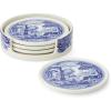 imageSpode Blue Italian Ceramic Coasters with Holder  Set of 4 Drink Coasters for Table Protection Porcelain Drinkware Essentials Featuring Scenic Italian Countryside Design 375 Inch