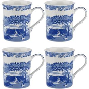 imagePortmeirion Spode Blue Italian 12oz Porcelain Mug Set of 4  Compact Hot Beverage Cups with Ornamental Scenic Pattern ampamp Glazed Finish  Elegant Ceramic Drinkware for Tea Coffee Brunch Serving