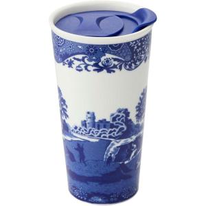 imageSpode Blue Italian 12oz Porcelain Travel Mug with Lid  Scenic Patterned Drinkware with Decorative Border  Portable Ceramic Coffee Cup for Brunch Tea OntheGo Hot Beverage Moments12 Ounces
