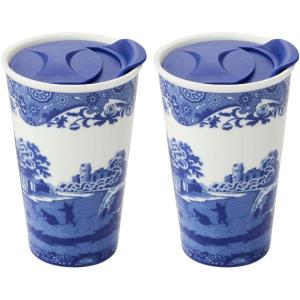 imageSpode Blue Italian 12oz Porcelain Travel Mug with Lid  Scenic Patterned Drinkware with Decorative Border  Portable Ceramic Coffee Cup for Brunch Tea OntheGo Hot Beverage Moments8 Ounces Pack of 2
