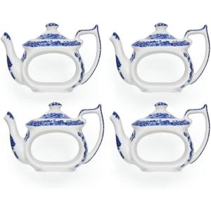 imageSpode Blue Italian Napkin Rings  Set of 4 Teapot Shaped Blue ampamp White Table Accents for Dining Room Decor  Decorative Napkin Holders for Tableware ampamp Seasonal Place Settings