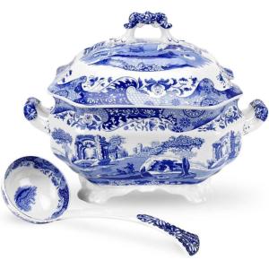 imageSpode Blue Italian Soup Tureen and Ladle Set  Covered Serving Dish for Soup  Made of Fine Porcelain  3 Quart Capacity  Dishwasher and Microwave Safe  BlueWhite