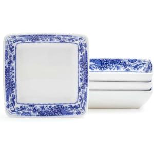 imageSpode Blue Italian Square Sauce Dishes  Set of 4 3Inch Porcelain Mini Serving Bowls with Intricate Scroll Border ampamp Scenic Motif  Decorative Tableware for Condiments ampamp AppetizersBrocato