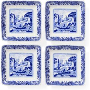imageSpode Blue Italian Square Sauce Dishes  Set of 4 3Inch Porcelain Mini Serving Bowls with Intricate Scroll Border ampamp Scenic Motif  Decorative Tableware for Condiments ampamp AppetizersItalian