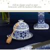 image:imageSpode Judaica Honey Pot with Wooden Drizzler  Blue amp White Porcelain Jar with Lid for Rosh Hashanah Jewish Holiday amp Table Decor  105 Oz Ceramic Jar for Honey Sugar Dip  Dishwasher Safe