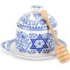 image:imageSpode Judaica Honey Pot with Wooden Drizzler  Blue amp White Porcelain Jar with Lid for Rosh Hashanah Jewish Holiday amp Table Decor  105 Oz Ceramic Jar for Honey Sugar Dip  Dishwasher Safe