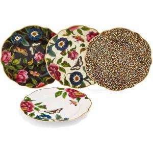 image:imageSpode Creatures of Curiosity Collection Dessert Plates Set of 4 Assorted Motifs 75inch Fine China Cake Plate Small Appetizer Plates Gold RimScalloped Edge Design