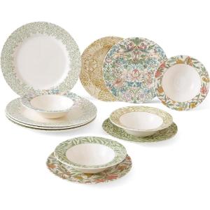 image:imageSpode Morris and Co 12 Piece Dinner Set  Service for 4  Includes Dinner Plate Salad Plate and Bowl  Made of Fine Earthenware  Microwave and Dishwasher Safe  Made in England