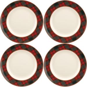 image:imageSpode Christmas Tree Tartan Dinner Plate Set of 4  105 Festive Holiday Tableware Colorful Christmas Dishes Tartan Plaid Border Fine Earthenware Microwave amp Dishwasher Safe Decorative Plate
