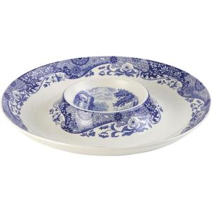 image:imageSpode Blue Italian Collection Chip and Dip Serving Tray Use for Hosting Display Appetizers Cheese Chips and Salsa 145inch Microwave and Dishwasher Safe