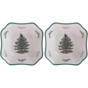 image:imageSpode Christmas Tree 95Inch Square Salad Bowl  Ceramic Earthenware Serving Bowl for Salads Soups Pasta amp Side Dishes  Festive Holiday Dinnerware with Iconic Christmas Tree Design275 H x 95 L x 95 W Pack of 2