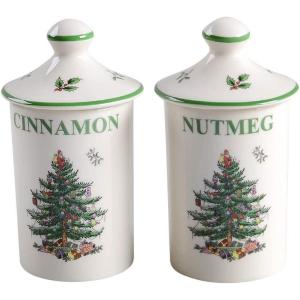 image:imageSpode Christmas Tree Spice Jars  Set of 2 Porcelain Jars for Cinnamon amp Nutmeg 45 Inch Seasoning Storage Jars Beautiful Festive Kitchen Decor Ideal for Holiday Recipes and Organization