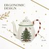 image:imageSpode Christmas Tree 32oz Teapot with Peppermint Candy Cane Handle  Earthenware Festive Holiday Serveware Brewing Warm Winter Drinks  Beautiful Addition To Your Festive Table