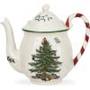 image:imageSpode Christmas Tree 32oz Teapot with Peppermint Candy Cane Handle  Earthenware Festive Holiday Serveware Brewing Warm Winter Drinks  Beautiful Addition To Your Festive Table