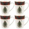 image:imageSpode Christmas Tree Tartan Mugs Set of 4  14 Ounce Festive Holiday Coffee Cups for Tea Hot Cocoa Coffee  Porcelain Mugs with Tartan Border Dishwasher amp Microwave Safe Holiday Drinkware