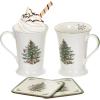 image:imageSpode Pimpernel 10 oz Mug amp Coaster Set  2 Porcelain Coffee Cups with Handles amp 2 Square 5mm CorkBacked Drink Mats Durable Heat amp Stain Resistant Table Accessories for Dining Kitchen amp HomeChristmas Tree Pimpernel