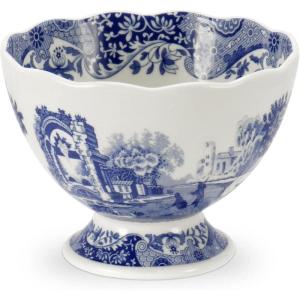 image:imagePortmeirion Blue Italian Footed Bowl  Made of Porcelain  Berries Sweets and Chocolate Bowl  Scalloped Edge  Measures 475Inch  Dishwasher and Microwave Safe