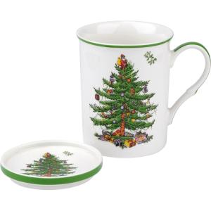 image:imageSpode Christmas Tree 12 oz Mug amp Coaster Set  Holiday Coffee Cup Tea Cup Hot Chocolate Mug Christmas Drinkware Festive Tableware Holiday Gift  Fine Porcelain Dishwasher amp Microwave Safe