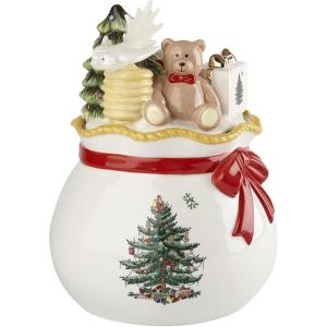 image:imageSpode Christmas Tree Candy Bowl with Lid 8 Fine Earthenware Holiday Treat Storage Jar Covered Box with Teddy Bear amp Tree Motif Holiday Serveware  Great for Festive Decor amp Gifting