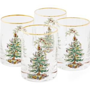 image:imageSpode Christmas Tree DOF Glasses with Gold Rims 14 OunceSet of 4